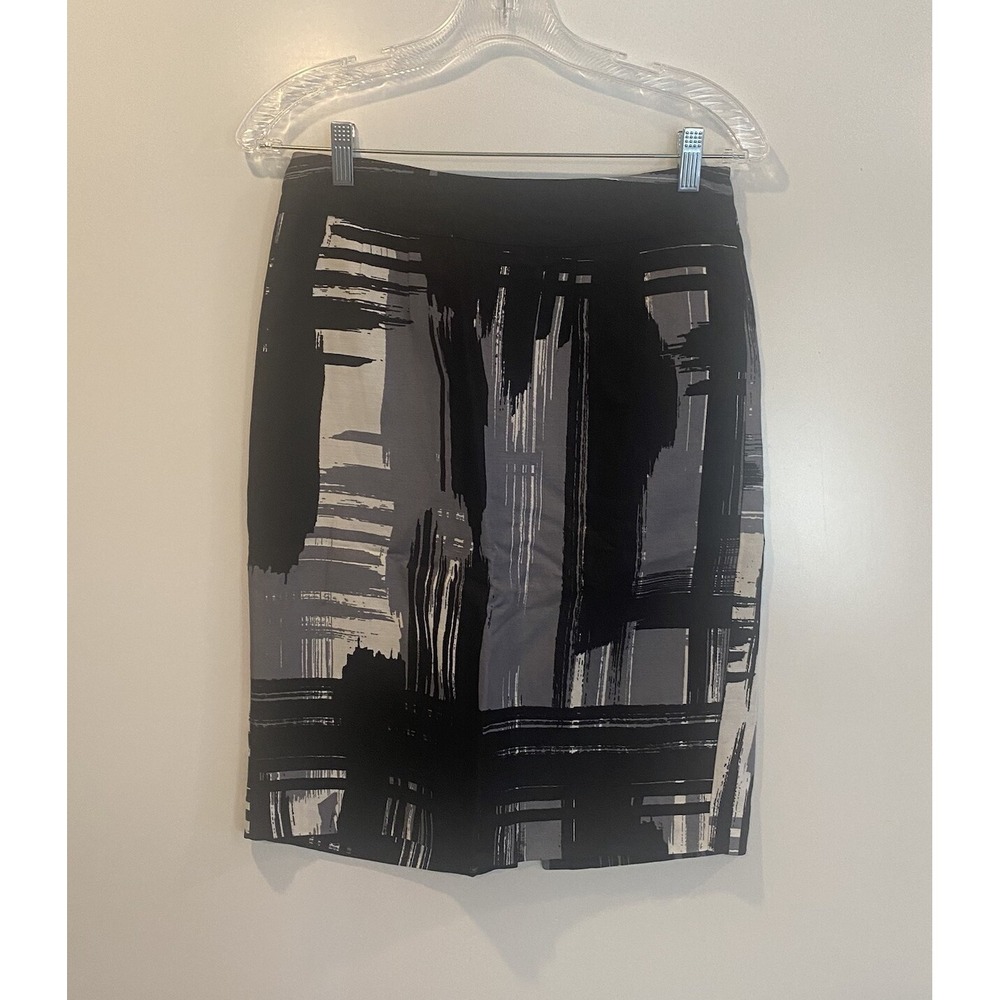 Banana Republic Womens Black Grey Abstract Linen Blend Pencil Skirt 2